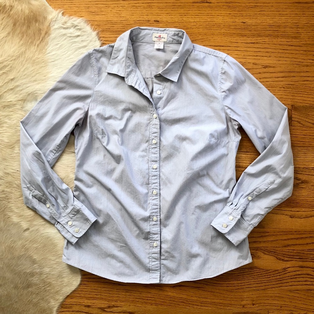 Blue & White Pin Stripe Long Sleeve Button Down